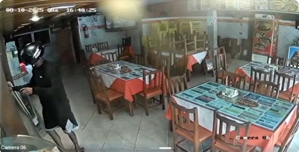 Homem é preso após tentar assaltar pizzaria em Aperibé; ação foi flagrada por câmeras