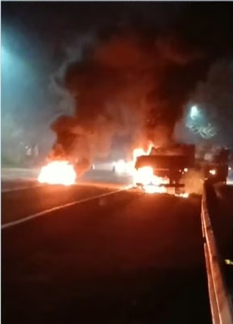 Caminhão pega fogo na BR-101 em Campos e interdita rodovia por horas